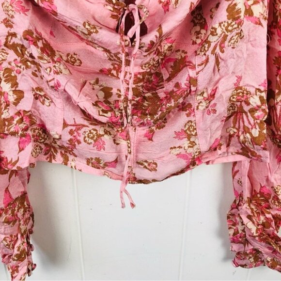 Free People Womens Hilary Printed Long Sleeve Pink Floral Top Medium - Picture 11 of 15